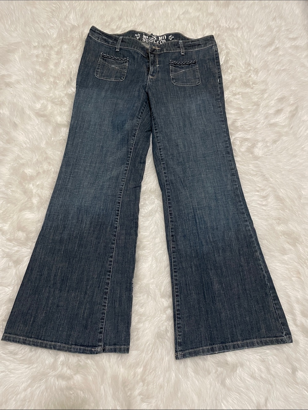 Mossimo Supply Co. Vintage Y2K Style Wide Leg Flare Jeans Front Patch Pockets